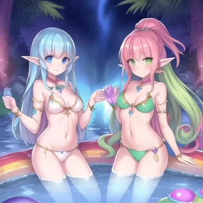 No.123 投稿作品MIX ナイトプール×虹とエルフ