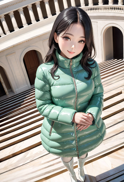 ミントグリーンのダウンコート