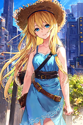 金髪お嬢様の麦わら帽子姿