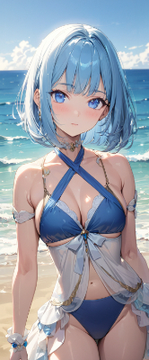 水着姿の青髪さん