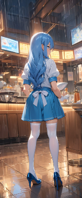 雨の中のウエイトレスさん