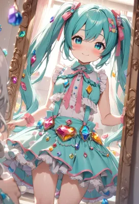 鏡に映る自分を見てる少女