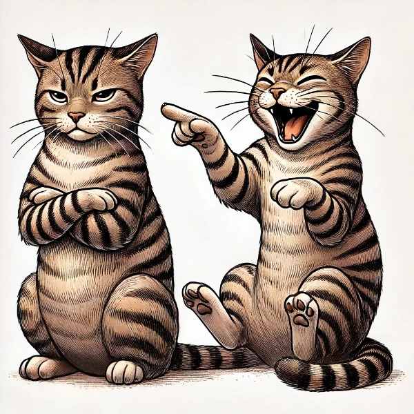 後輩に笑われている猫さん