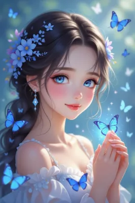 蝶々と戯れる女の子