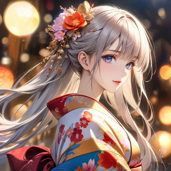 灯りに浮かぶ銀髪の少女