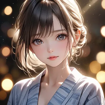 浴衣姿の少女と夏の灯り