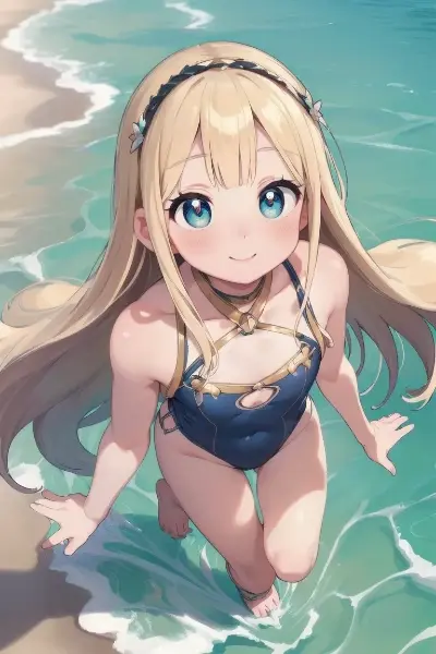 海辺で佇む金色の髪の少女