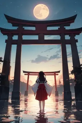 巫女さん月光浴でお浄め中