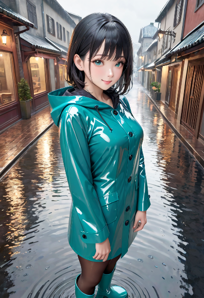 ターコイズのレインコート