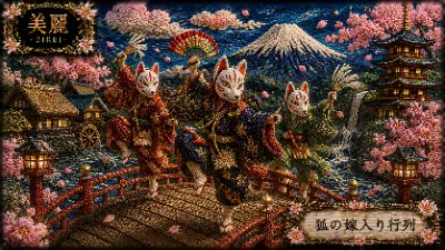 狐の嫁入り 桜舞う幻想の橋