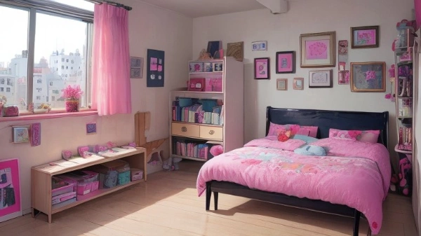 【フリー背景】ピンクっぽい女の子部屋
