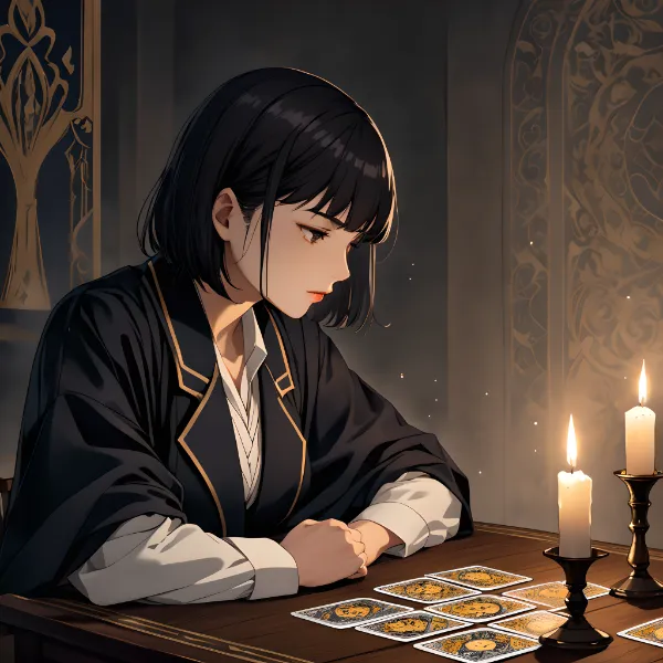タロットの前に座る女子生徒