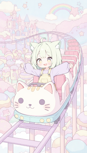 ゆめかわ世界の猫型ジェットコースター
