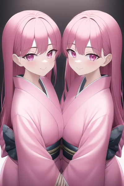 着物の双子・桃