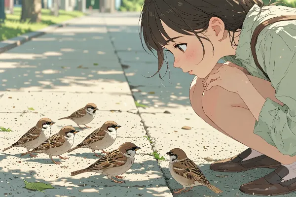 少女とスズメたちの秘密の集会