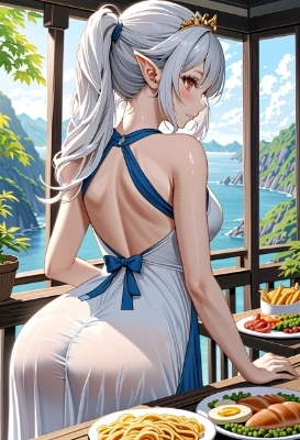 青いリボンのドレスのエルフ