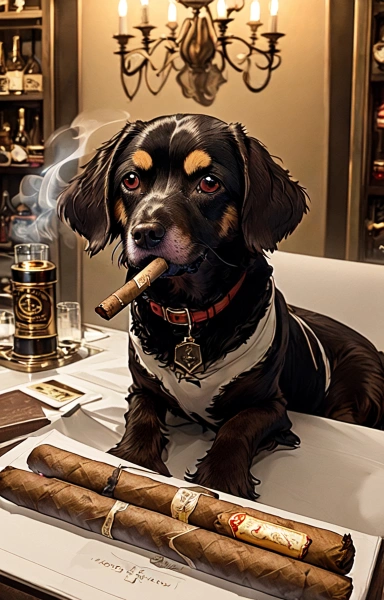 葉巻を咥えた犬