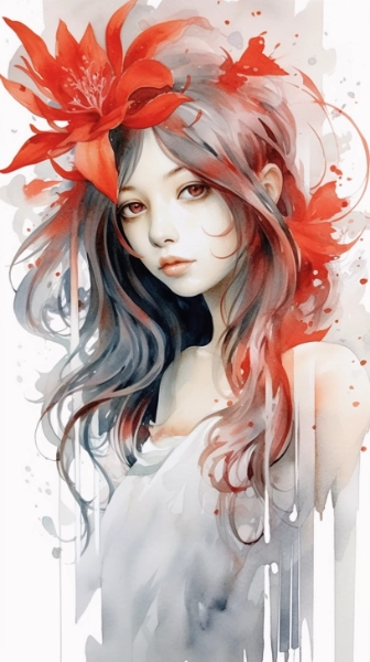 水彩彼岸花女性