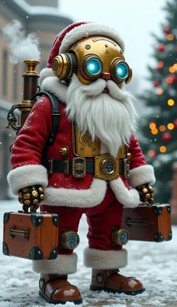 クリスマス準備中のスチームパンクサンタロボ
