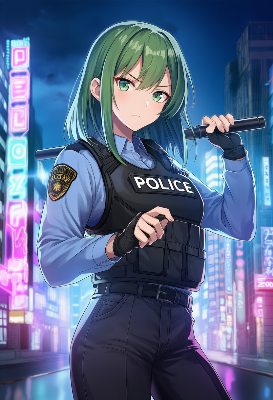 ネオン街を護る緑の制服