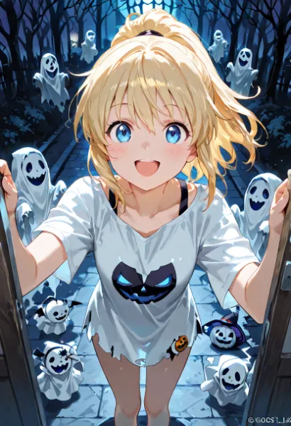 幽霊の森で輝くハロウィン少女