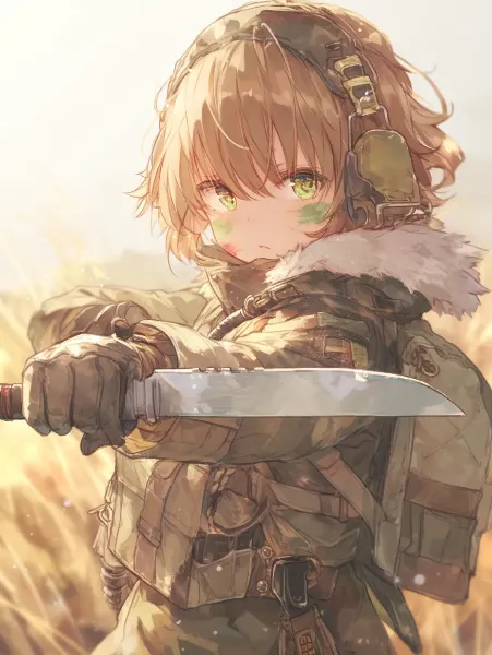 夕陽の草原で誓う少女の決意。