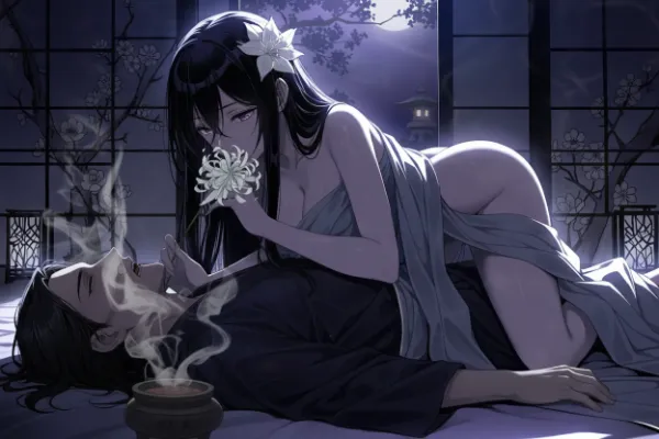 月下の花と煙の約束