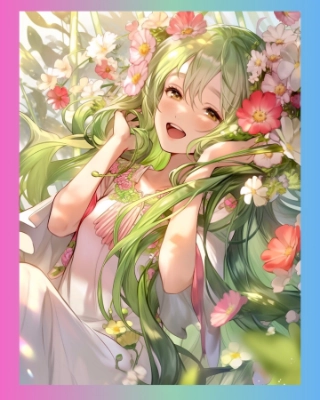 花の髪飾りをつけて微笑む少女