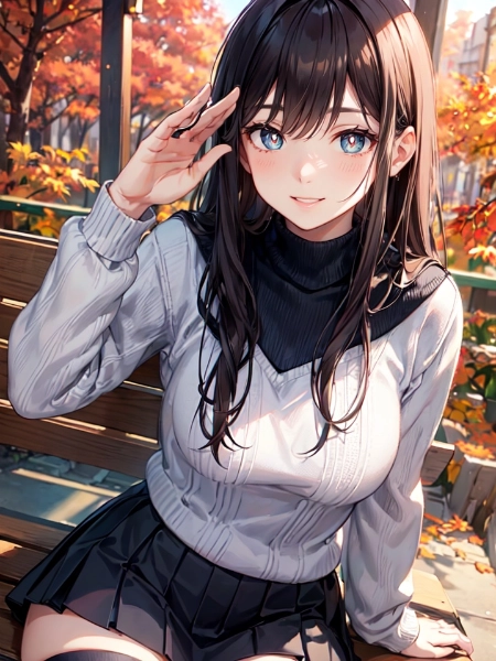 紅葉とニットが似合う彼女