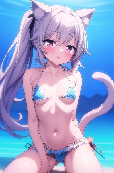 水着姿の猫っ娘ちゃん