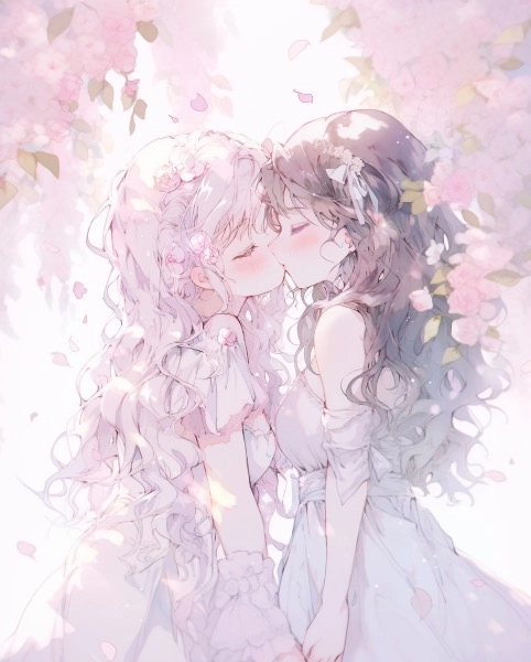 桃色の花に覆い隠された可憐な百合の花