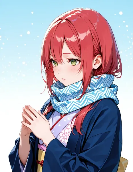 雪に祈る赤髪の少女