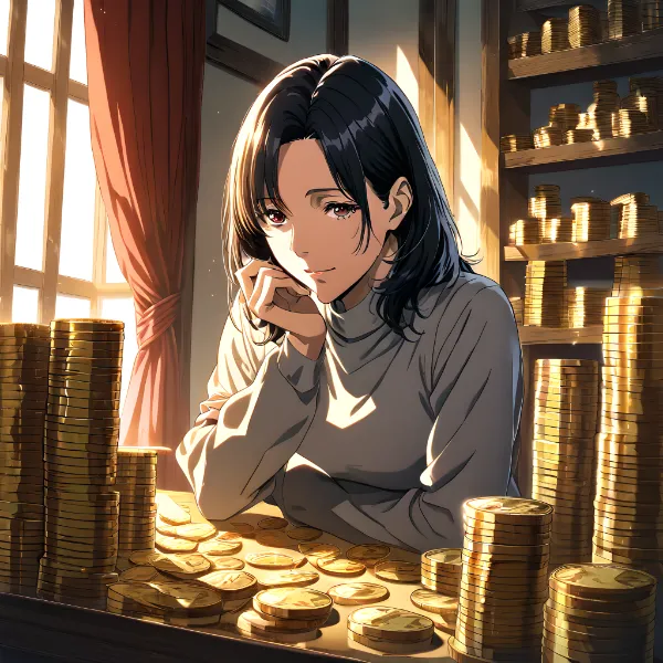 コインを眺めながら微笑む瞬間