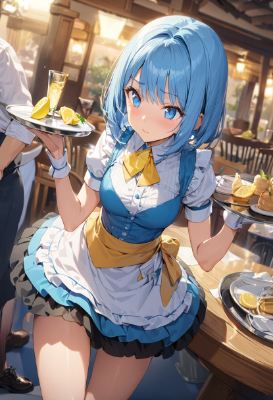 水色髪のウエイトレスさん