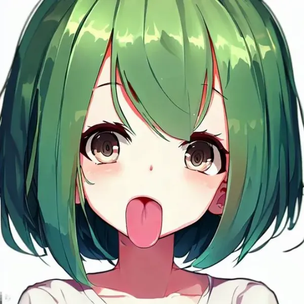 ボブ緑髪少女舌出し