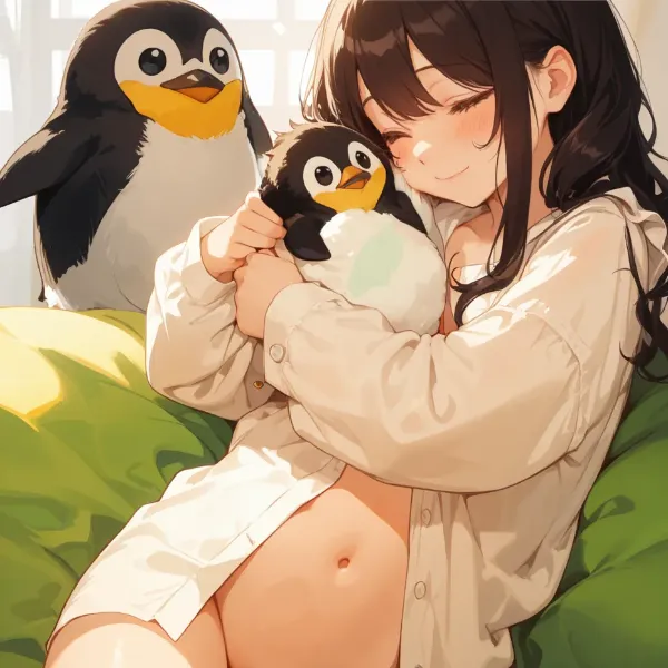 ペンギンに頬ずり