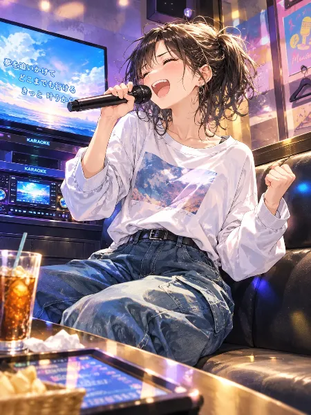 夢追いガールのカラオケ熱唱。