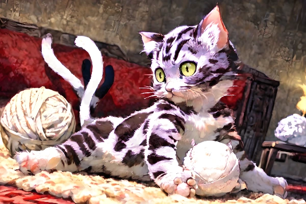 毛糸玉に戯れる猫　ฅ^•ω•^ฅ