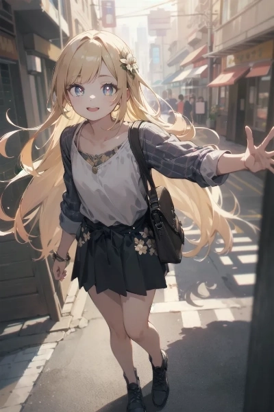 街角で挨拶を交わす金色の髪の少女