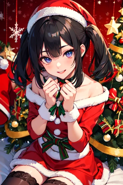 【R15】クリスマスの夜に、あなたとリラックス♥黒髪ツインテール少女版（26枚）
