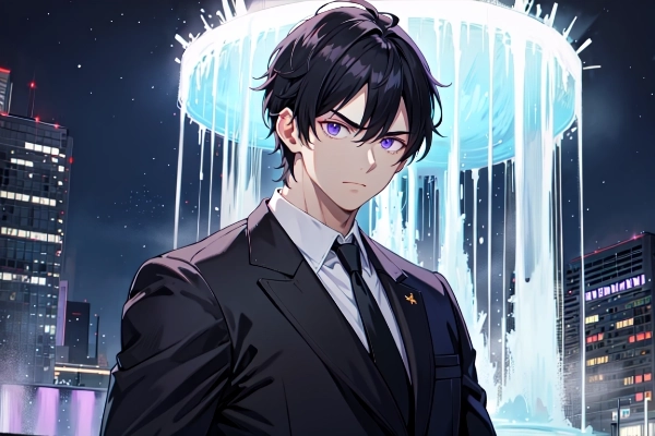 噴水と黒髪短髪男性（12枚）