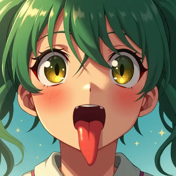 舌出し緑ツインテ美少女正面顔