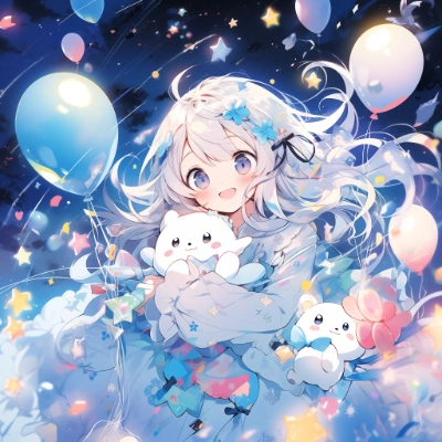 星降る夜にぬいぐるみを抱きしめる少女
