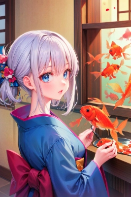 金魚と美女