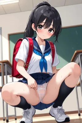 発育の良い女子小学生の湿った白パンツ
