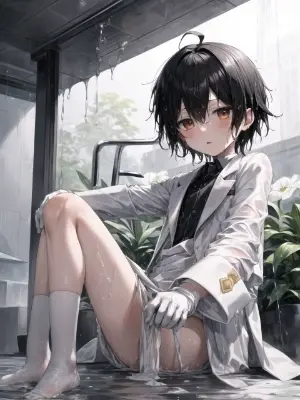 水に濡れた男の子