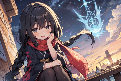 黒髪　着物　夕暮れ