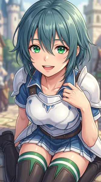 青髪の騎士少女と城下の休憩