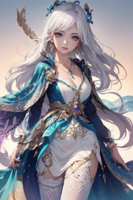 my style my model potential fractal art white hair white skirt white legwear