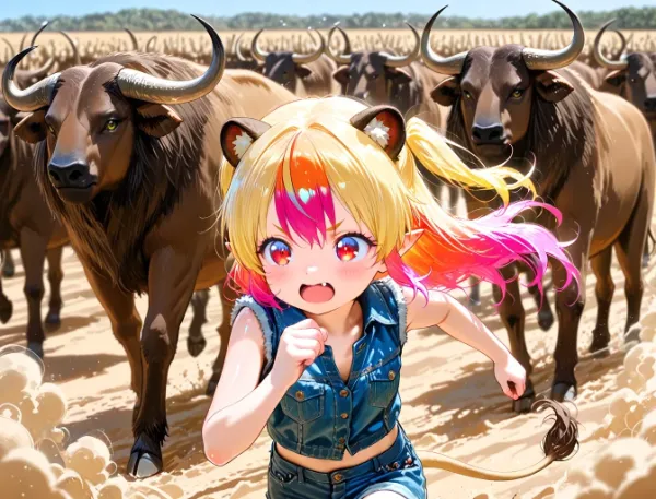 6枚）野牛から逃げる子ライオンちゃん